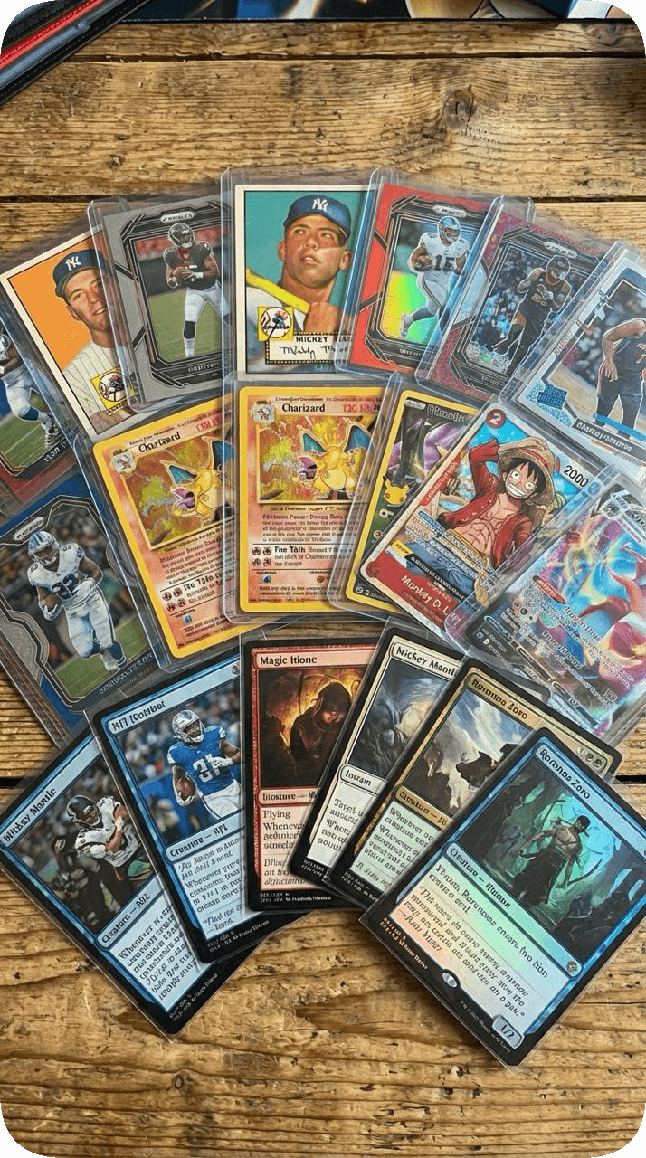 A collector's binders of Pokemon, Magic, Yu-Gi-Oh! and sports cards