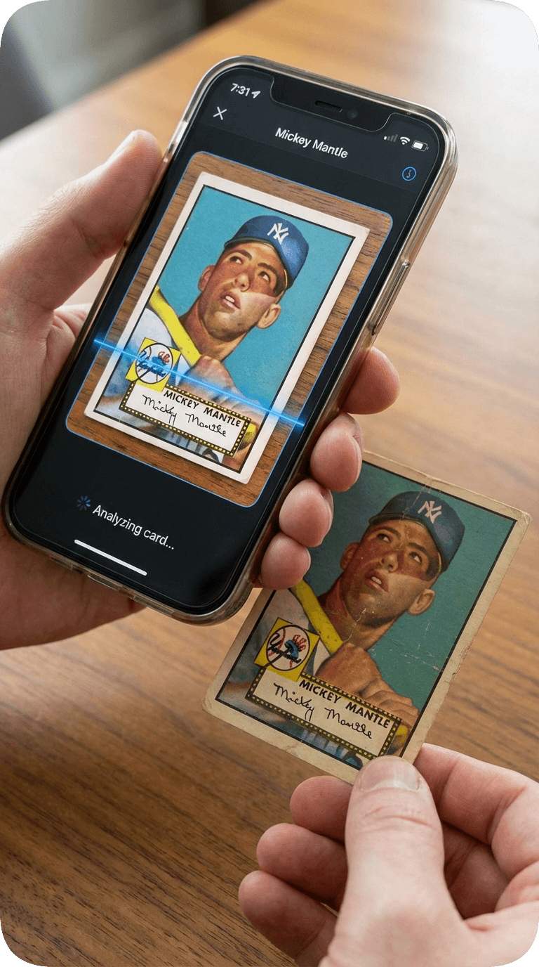 Scanning a Mickey Mantle card with TCG Value Scanner